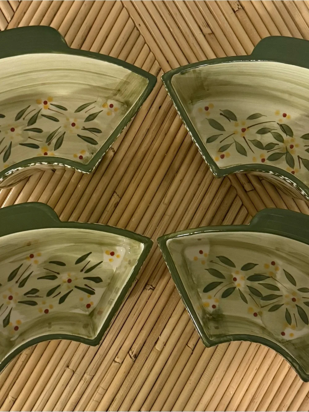 Temptations By Tara Old World Green 4-Piece Ceramic Sectional Serving Dish Set